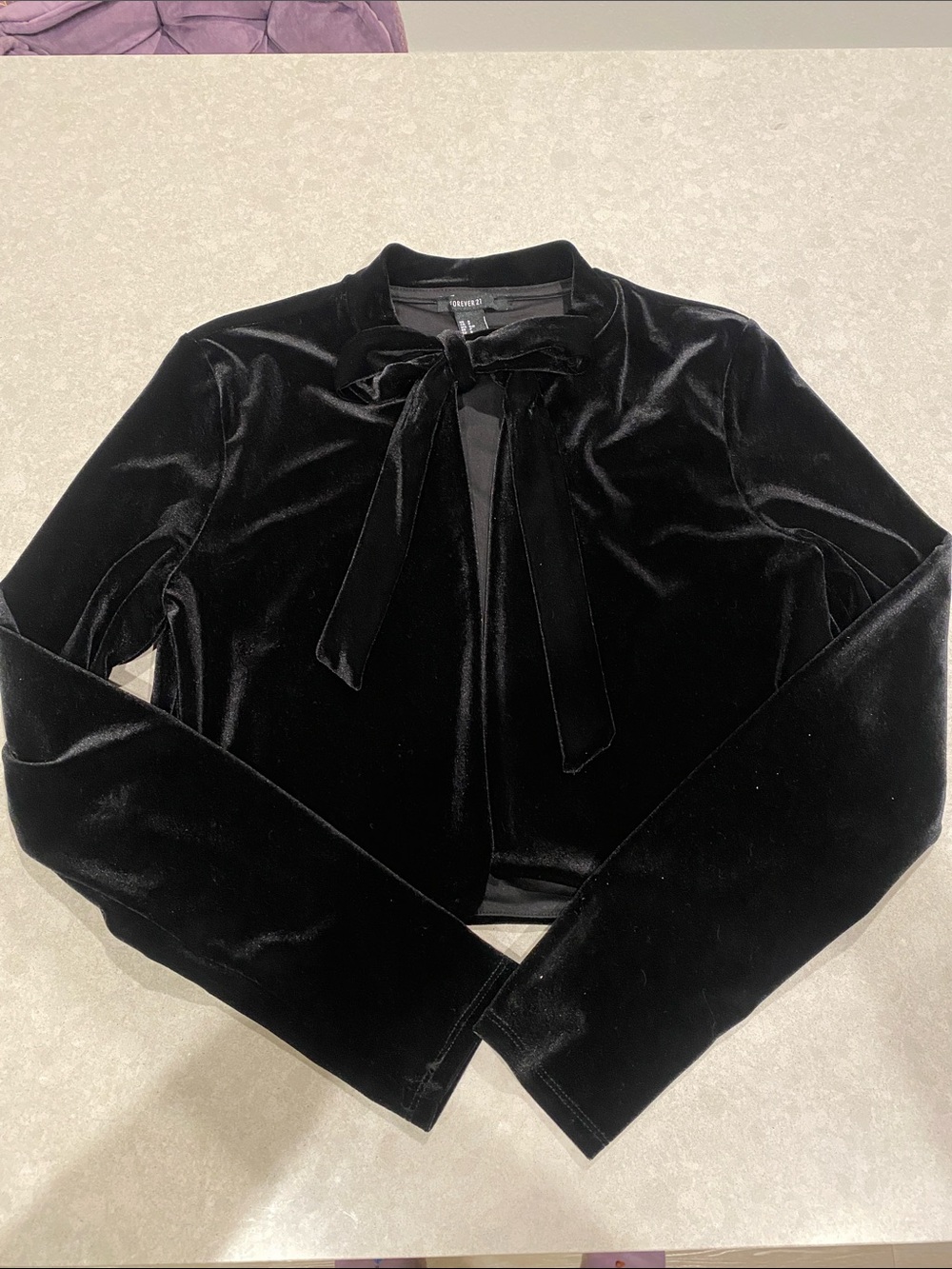 Forever 21 Black Velvet Tie-Neck Cropped Jacket